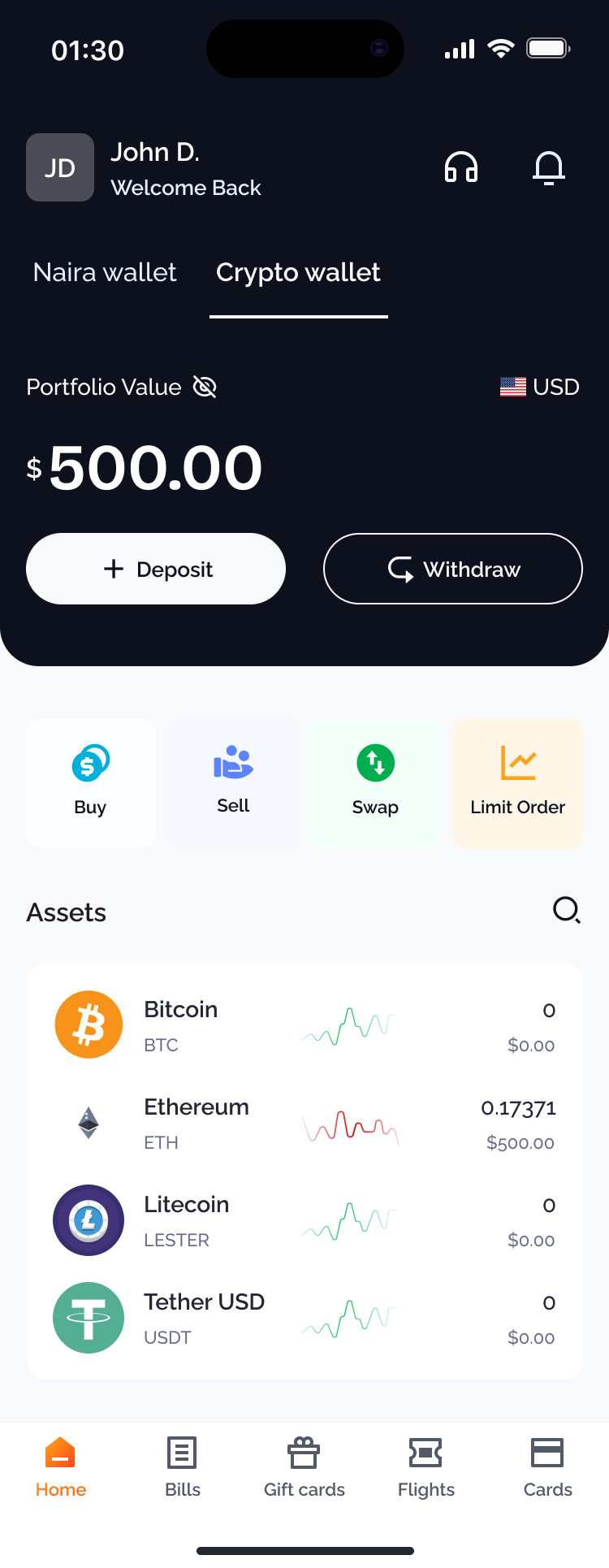 VaultApp Crypto Exchange Interface